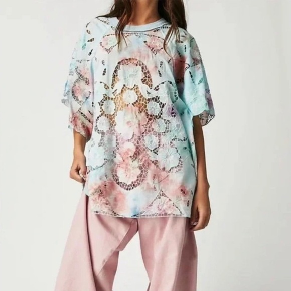 Free People Tops - Free People Sunrise Tee Pastel Lace Medium